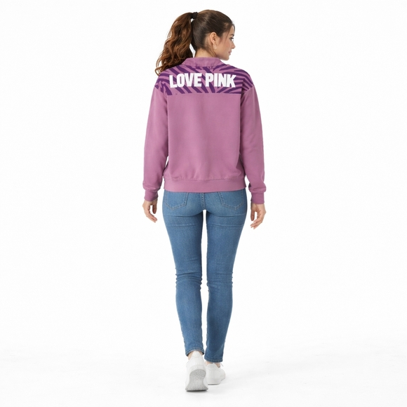 PINK Victoria’s Secret XS Mauve Plum Zebra Quarter Zip Oversized Pullover - Picture 7 of 12